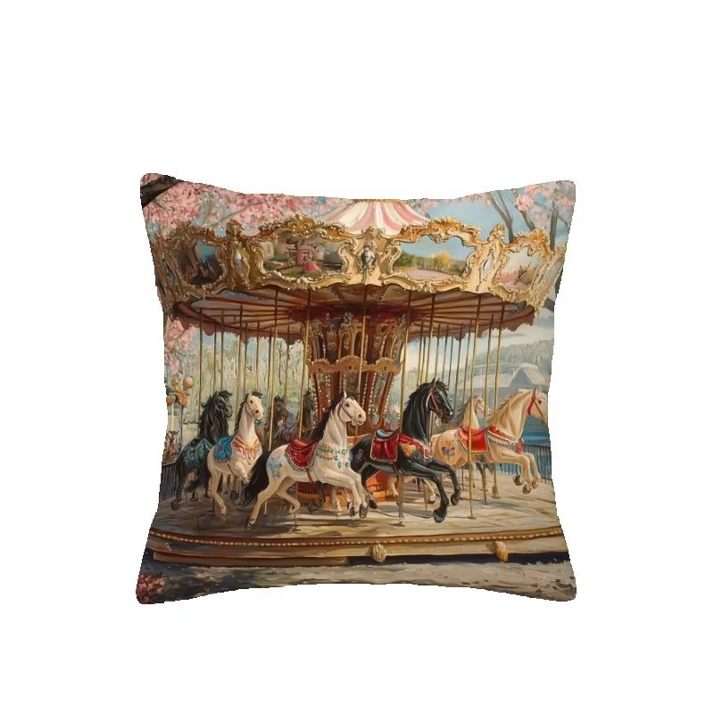 pc Whimsical Fairytale Carousel Decorative Cushion Cover D Print Polyester Pillow Case for Sofa Bed Car Office Home Decoratio