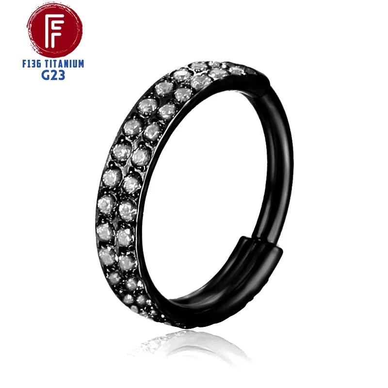 G23 Titanium Daith Cartilage Earrings 16G Helix Nose Septum Piercing Conch Hinged Clicker Body Jewelry Ear Ring Zircon