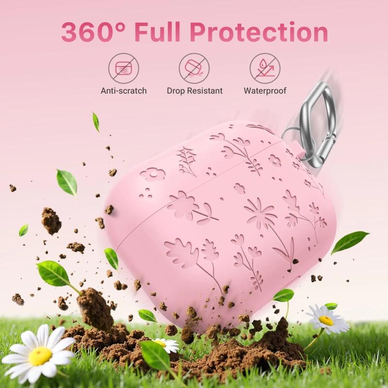 Case For Apple AirPods Pro 2 Flower Engraved Protective Case Soft Silicone Full Cover Anti-scratch Shockproof Case For AirPods 4