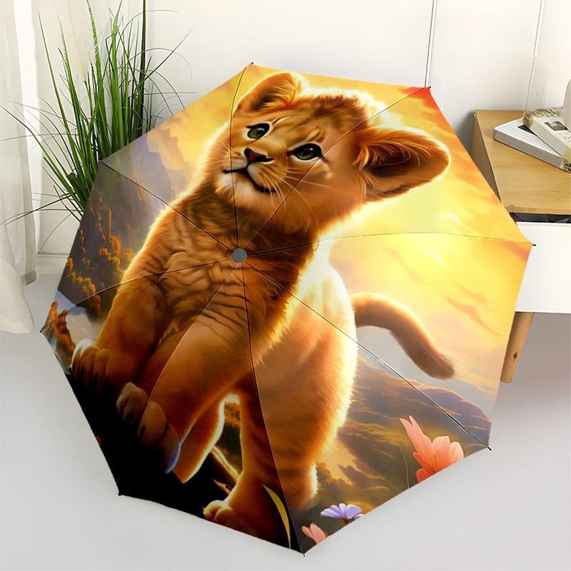 

1pc Lion Landscape Automatic Umbrella - Stylish, Durable, with 8-Rib Manual Open Design, Elegant Black Handleyy250920183