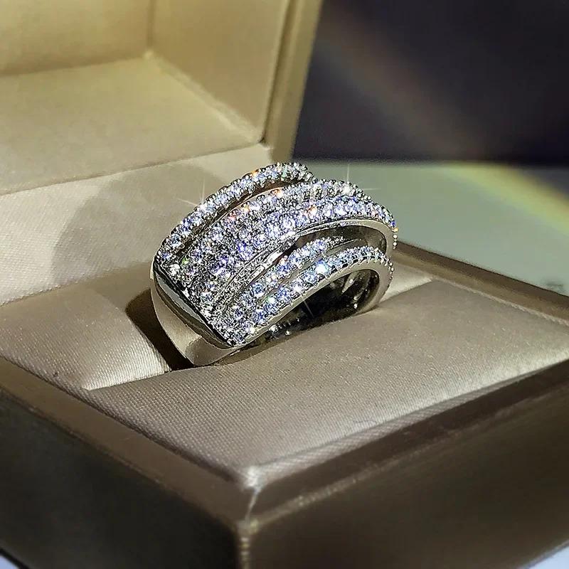 Multi Cross Paved CZ Rings Women High Quality CopperColor Wedding Bands Accessories