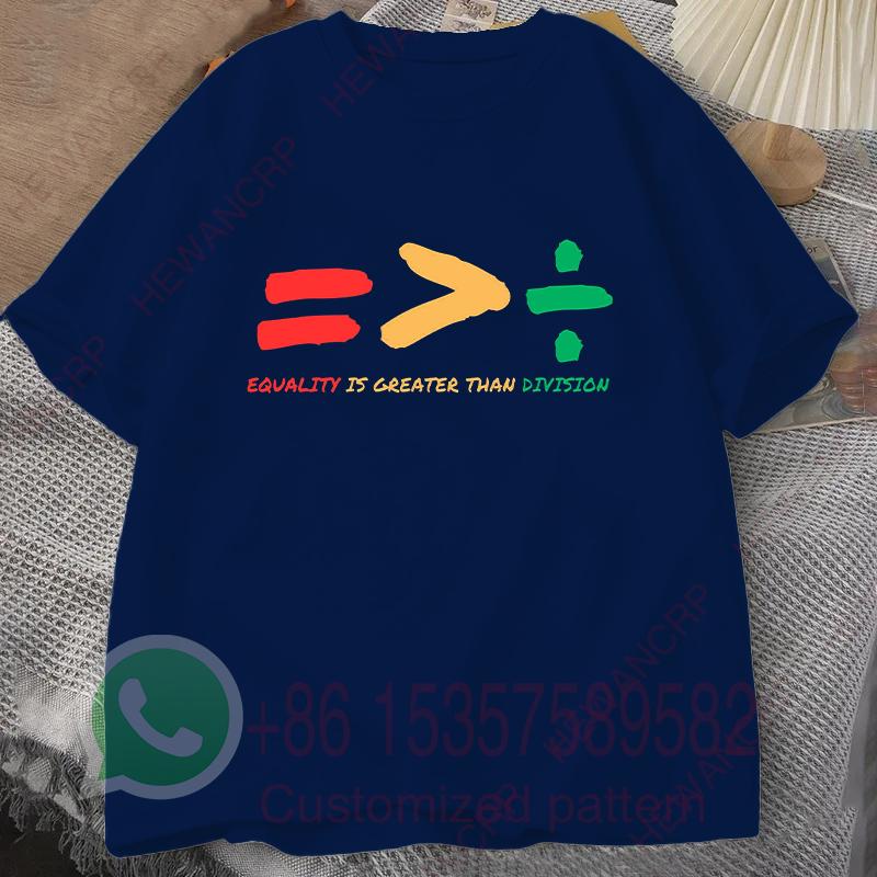 Equality Is Greater Than Division Summer Tracksiut Mens Tshirt Roundneck Pullovers Harajuku Cotton Casual Streetwear