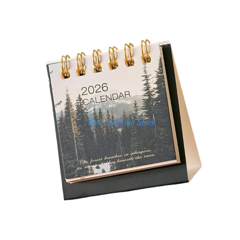 HX6F 2026 Desk Calendar Twin-Coil Binding 19 Month Paper Calendar 06/2026 to 12/2026