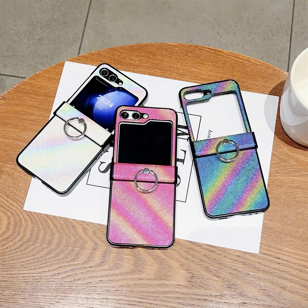 Colorful Gradient Ring for Convenient Fall Prevention Case for Samsung Galaxy Z Flip 3 4 5G Flip4 ZFlip5 Shockproof Cover
