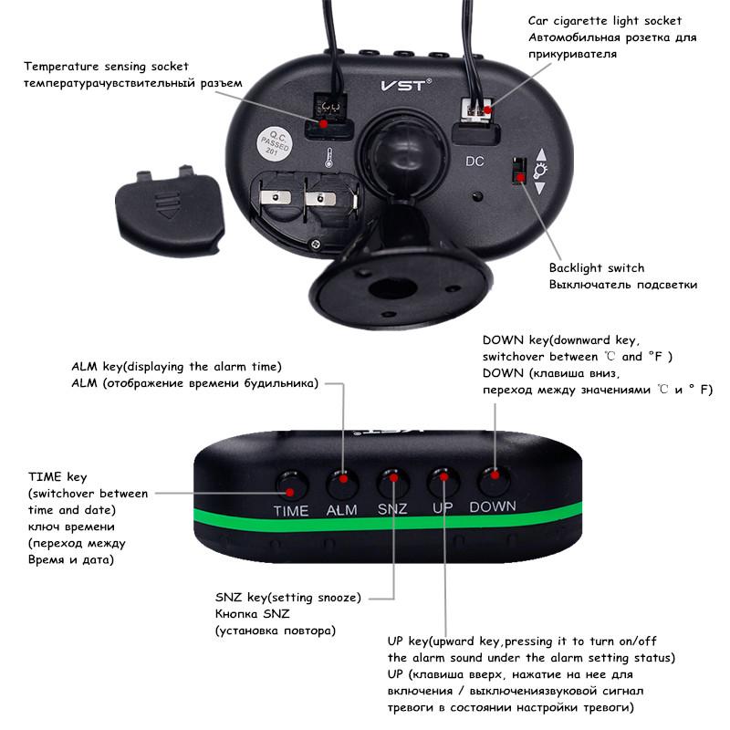 Digital Car Thermometer Temperature Monitor Car Ornament Luminous Clock Voltmeter DC 12V-24V Time Date Dual Display Freeze Alert