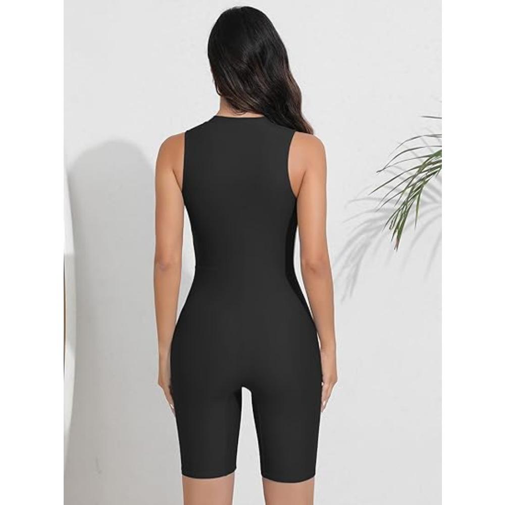 CHARMLEAKS Women Boyleg One Piece Swimsuits Athletic Bathing Suits Color Block Zip Up Swimwear