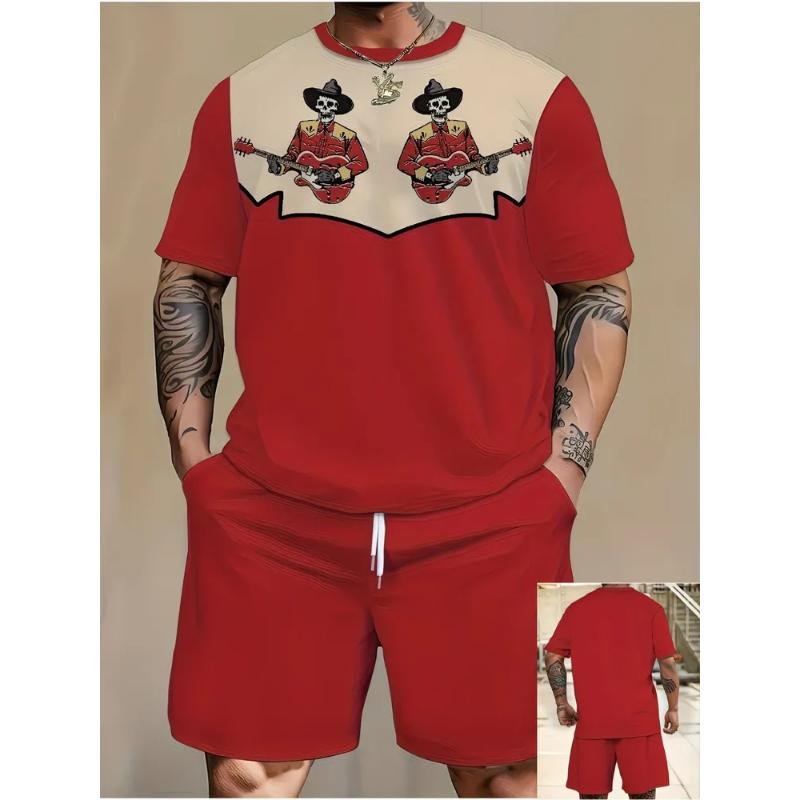 Costume décontracté pour homme Mode Impression couleur décontractée d'été T-shirt Short Simple