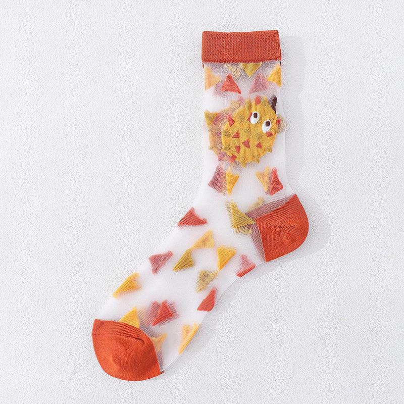 1Pair Japanese Korea Style Socks Women's Casual Creative Transparent Silk Trend Fruit Print Ultrathin Glass Silk Socks