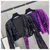 Small suit women's 2024 new heavy industry sequined temperament cardigan casual short sparkling typhoon jacket top