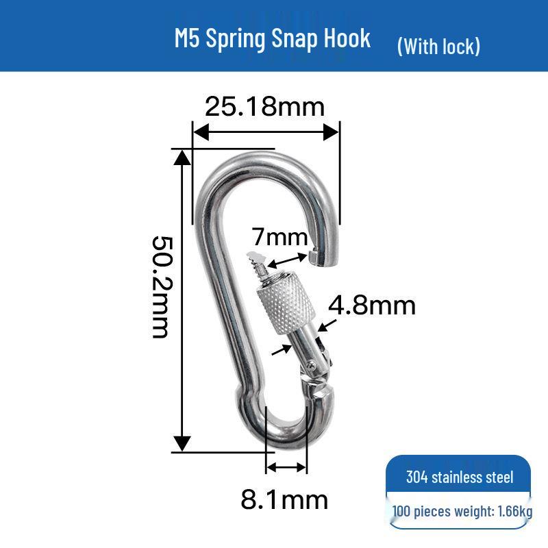 304 Edelstahl Karabinerhaken mit Schloss & Buchse für Schlüsselanhänger/Hundeleine