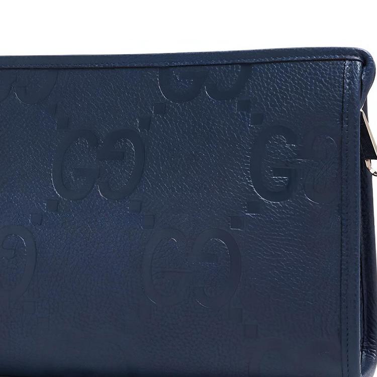 Gucci Jumbo GG Double G Logo Zipper Leather Clutch Large Men clutch Blue 739490-AABY0-4236