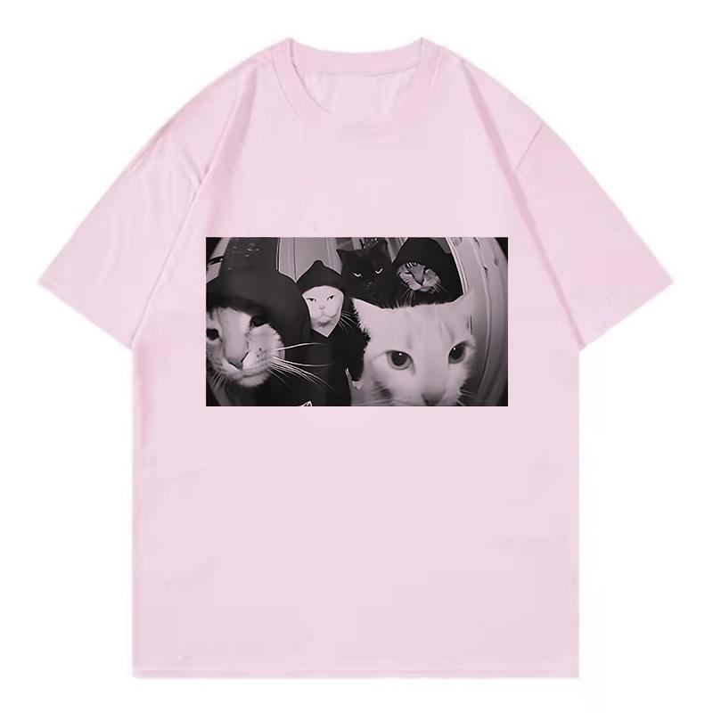 Streetwear Smoking Cat T Shirts Cat Tshirt Round Neck Short Sleeve Trendy Tee Shirt Streetwear Oversize Loose Tee