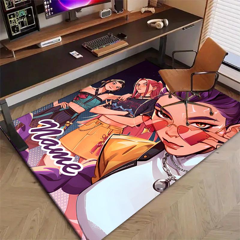 Custom KPop Demon Hunters Mat Personalized Name, Polyester Washable Indoor Entryway Rug, Gift for Christmas, Easter, Thanksgiving Day
