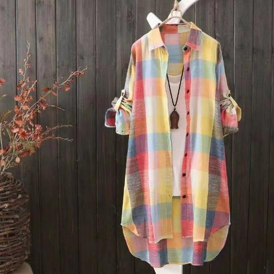 

Women s Plaid Sun Protection Shirt, Mid-length, Plus Size, Loose Fit, Slimming, Casual Jacket Small