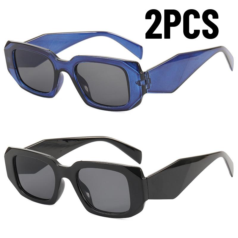 2PCS Fashion Square Sunglasses Woman Brand Designer Irregular Vintage Sun Glasses Female Outdoors Travel Glasses Oculos De Sol