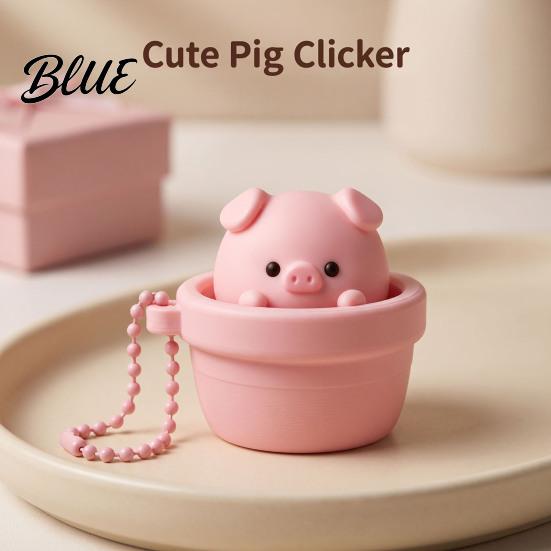 Adults Sensory Toy Potted Pig Clicker with Bead Chain Clicky Button Fidget Portable Stress Reliever for Relief Finger Backpacks School Bags Decor