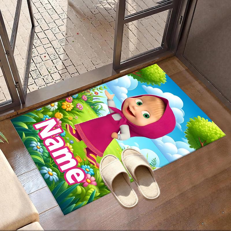 Custom Name Personalized Masha and The Bear Print Carpet, Versatile Home Decor Rug, for Playroom, Apartment, Balcony, Entryway, Hallway Gift