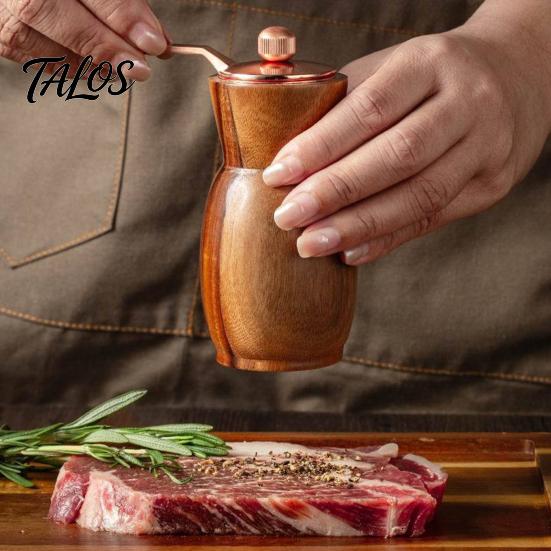Acacia Wood Pepper Mill Manual Grinder Modern Hand-Cranked with Body Ceramic Blade Herb Metal Handle Blades Retro Salt for Kitchen Spice Container