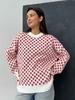 Strawberry Jacquard Sweater Women 2026 Fall Winter New Crew Neck Pullover Knit Top Loose Print