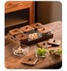 Compartmented Walnut Wood and Glass Snack Tray