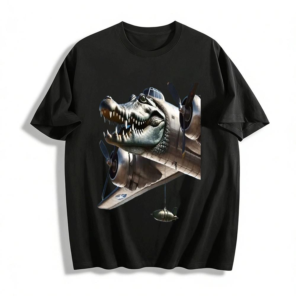 

Vintage Fighter Jet Crocodile Head Graphic Print Tee Pure cotton T-shirt XXS