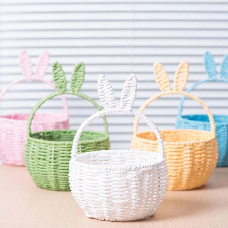 Bunnys Ears Paper Rope Woven Storage Basket Elegant Flower Basket Handwoven Snacks Holder Home Organization Solution