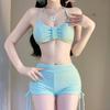 1011 New Cute Pure Wind Split Swimsuit Long Sleeve Star Blouse Gathering and Skinny Three-piece Hot Spring Swimsuit