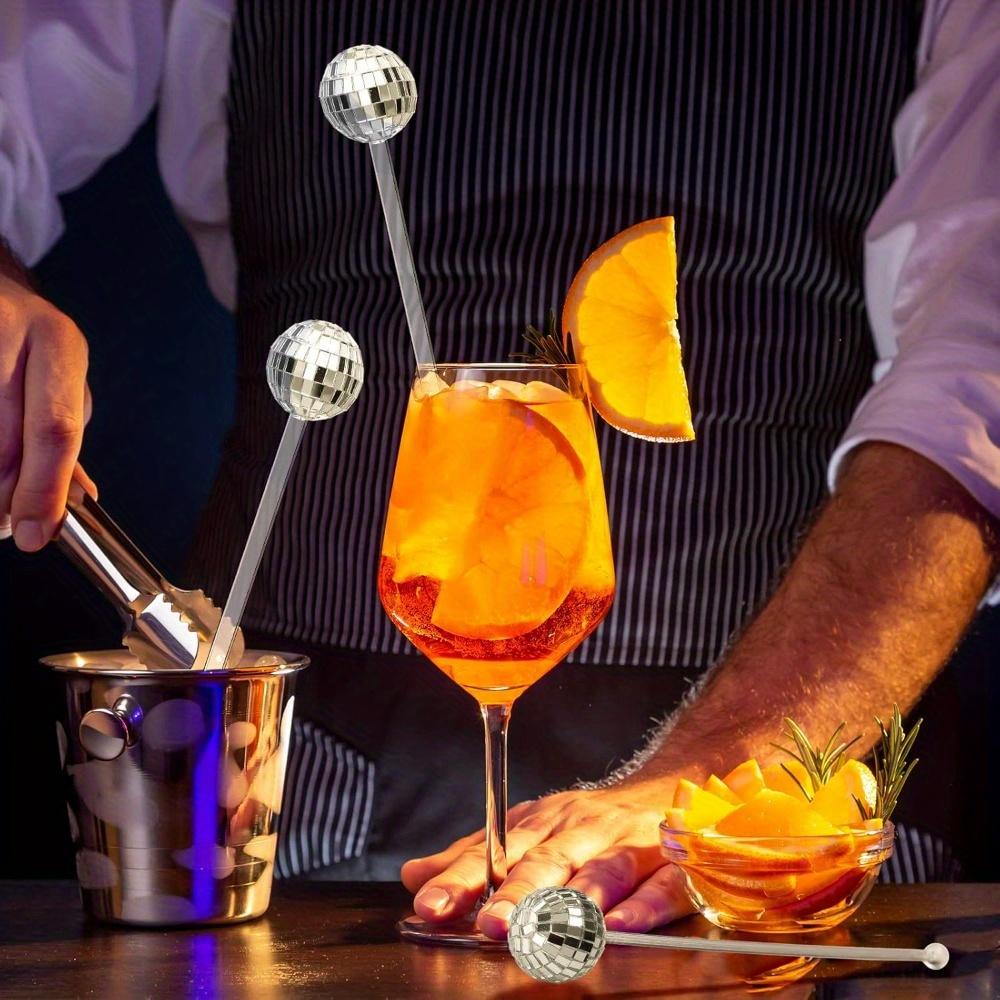 12 Stück Disco-Kugeln Cocktail-Rührstäbe Kunststoff Runder Kopf Swizzle Sticks Cake Pops Spiegelkugel Kaffee Getränke Rührstäbe für 1970er Party Hausbar Kaffee