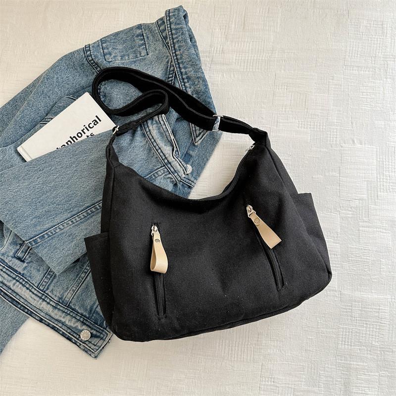 Trendy Retro Japanese Canvas Crossbody Bag Elegant Black Beige And Khaki Colors For Everyday Use