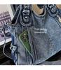 Large Vintage Denim Tote Bag - Casual Single Shoulder and Crossbody Versatile Style