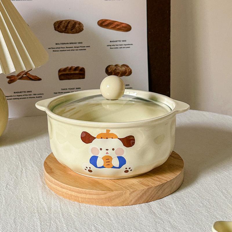 Cute ceramic instant noodle bowl binaural soup bowl instant noodle bowl oat salad rice bowl household tableware