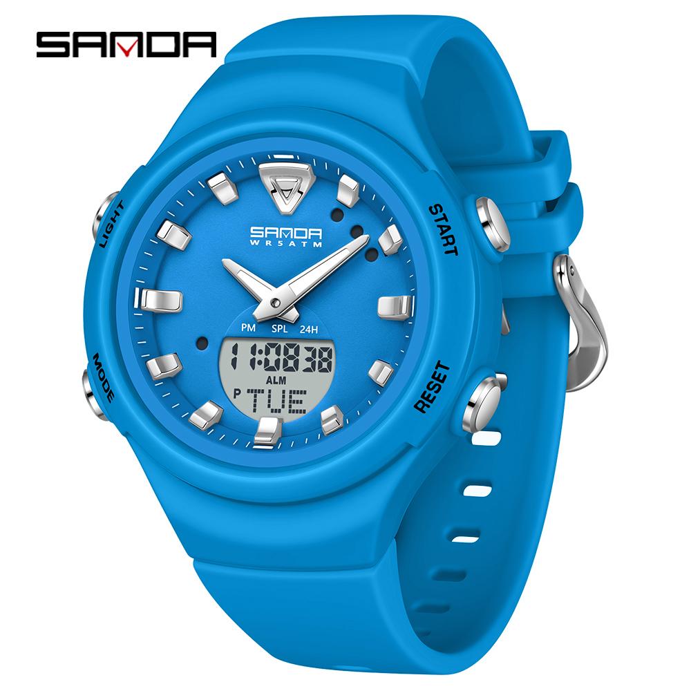 SANDA SD6371 Double Display Sports Watches Men Luminous Multifunction Waterproof Women Wristwatch