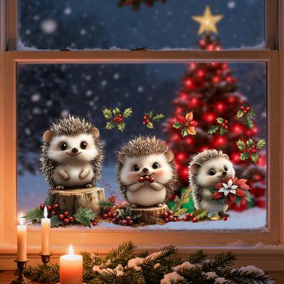 Christmas Sticker Set Easy Peel Remove Cartoon Animal Shape Window Decals Home Party Festival Christmas Decoration
