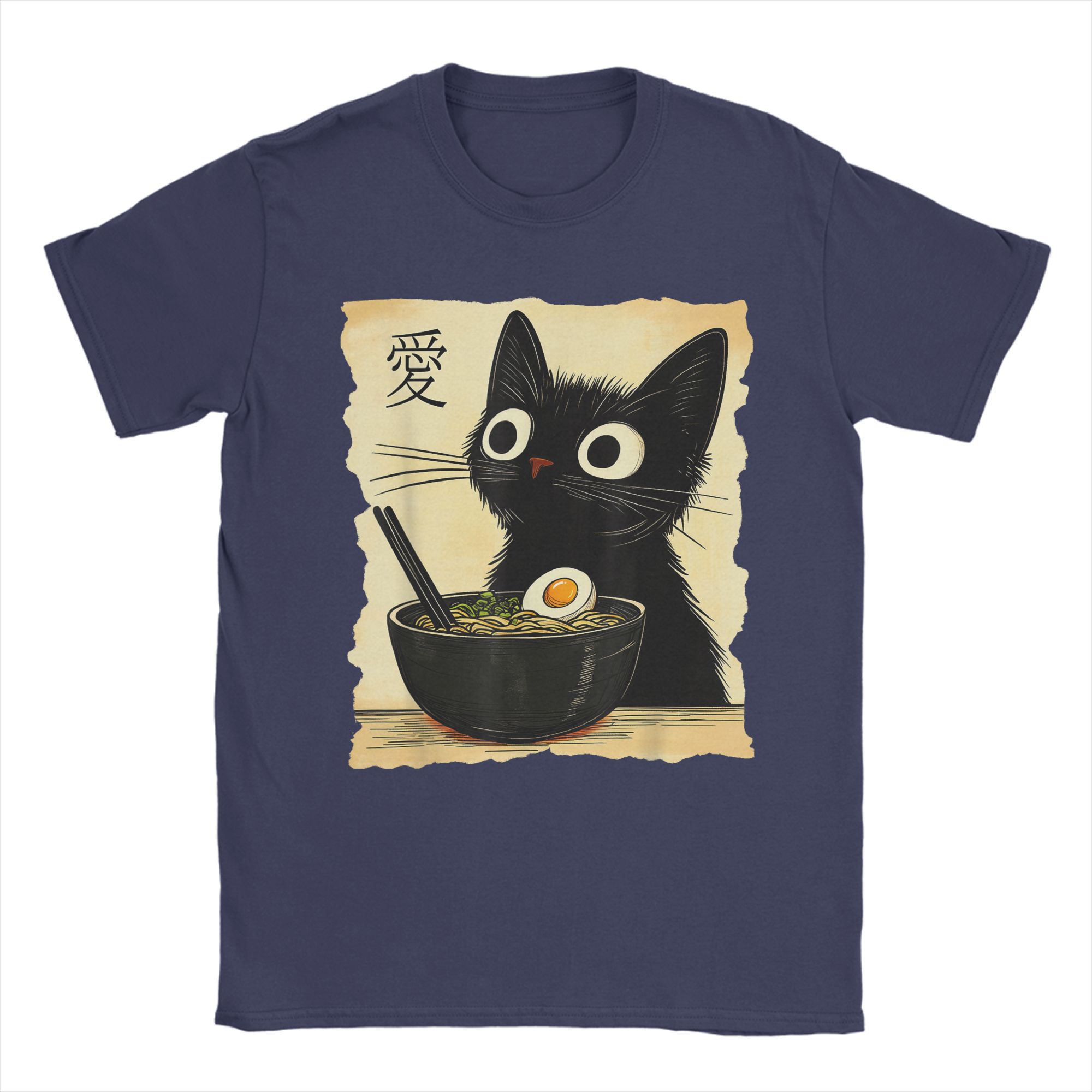 

Men s Japanese Black Cat Ramen T Shirts Kawaii Noodle Cat Cotton Clothing Creative Short Sleeve Crew Neck Tees Summer T-Shirt 4XL