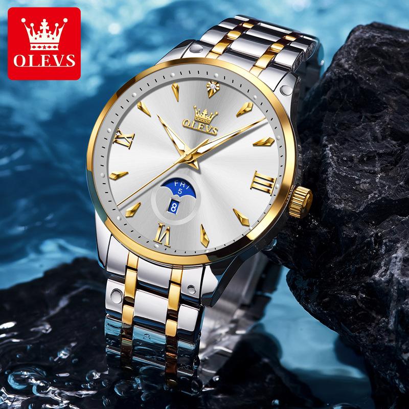 Classic Minimalist Dial Men's Watches Waterproof Week Calendar Genuine Quartz Wristwatch Stainless Steel Strap Watch