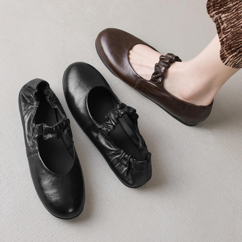 Fashion Designer Retro Shallow Women Flats 2025 New Fashion Leather Fabric Soft Soled Flat Shoes Casual Comfortable Slip On Women Shoes