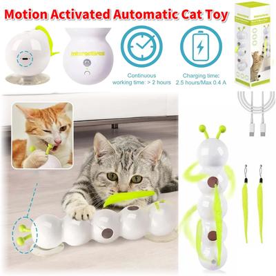 Caterpillar Interaktives Katzenspielzeug Bewegungsaktiviertes Reizendes Katzenspielzeug Wiederaufladbares Automatisches Katzenspielzeug mit Schwanz für gelangweilte Wohnungskatzen