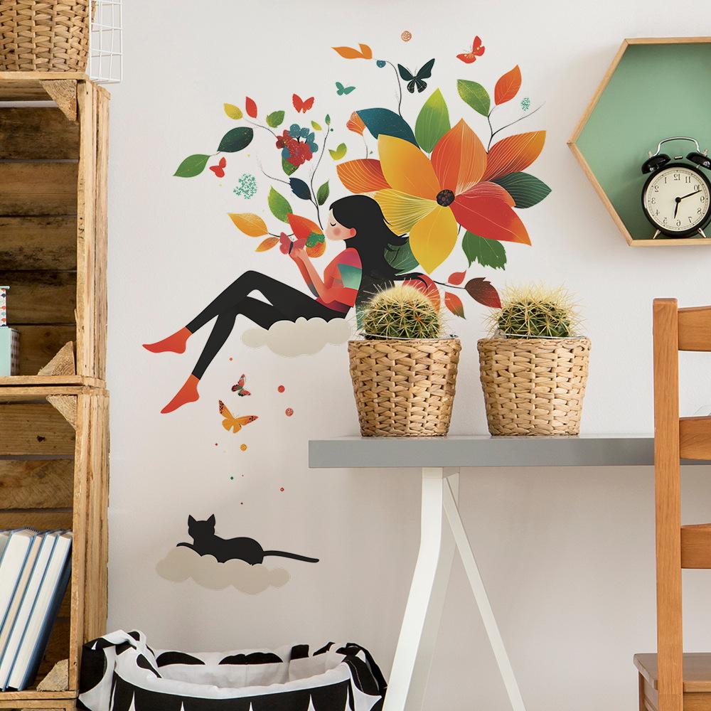 Personalized Colorful Leaf Stickers for The Bedroom Living Room Home Wall Background Beautification and Decoration of Little Girls