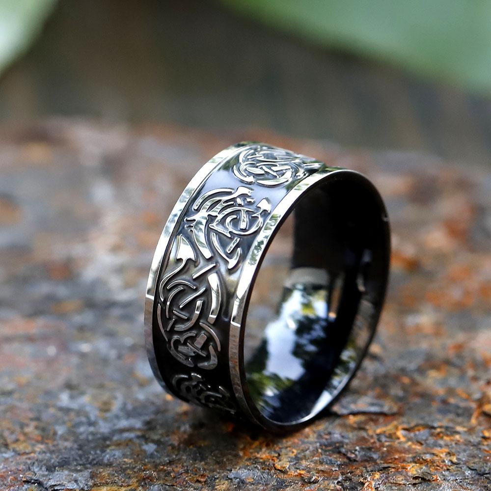 2023 NEW 316L Stainless Steel Odin Norse Viking Amulet Dragon Men Ring Jewelry for Gift Free Shipping