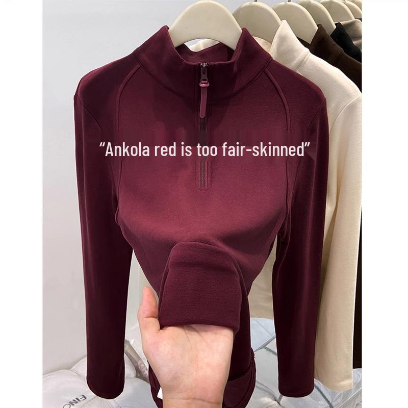 Women's Thickened Double-Sided Fleece Half-Zip Sweatshirt for Autumn and Winter
