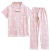Cotton crepe pajamas pure cotton women, washed cotton love set 1 color, simple and fresh spring and summer pajamas