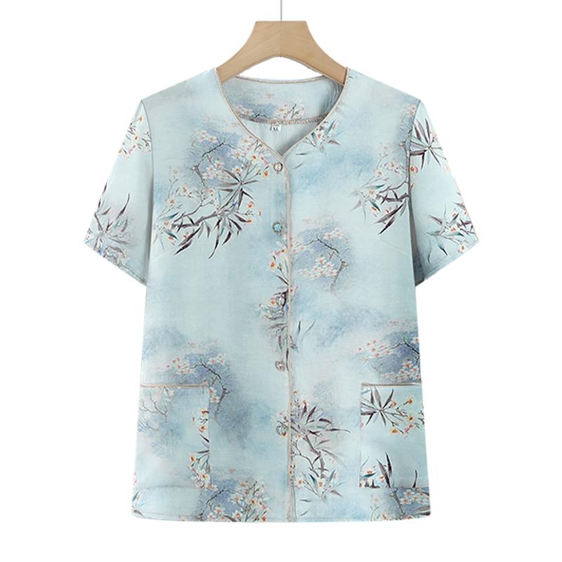 

Summer Stylish Short-Sleeve Two-Piece Set for Middle-Aged & Elderly Women 4XL (130-144 jin)