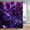 Shiny Purple Rose Flowers Shower Curtain, Bathroom Decorative Shower Curtain, Waterproof Shower Curtain with Hooks
