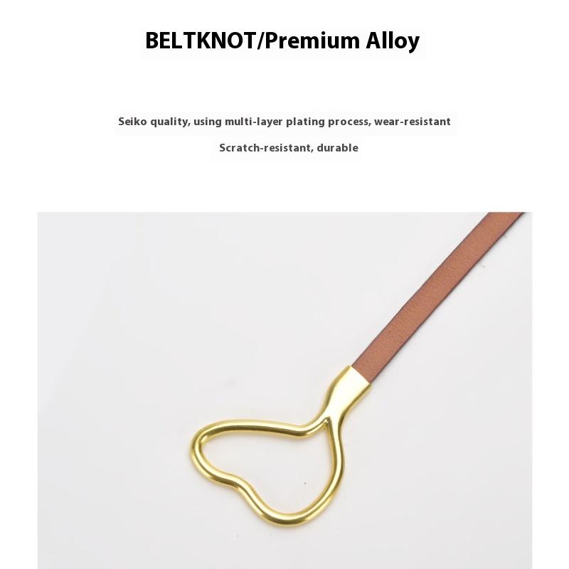 Curea de piele pentru femei cu decorațiune înnodată cu cămașă de rochie, simplă și versatilă, piele de vacă pură, curea subțire