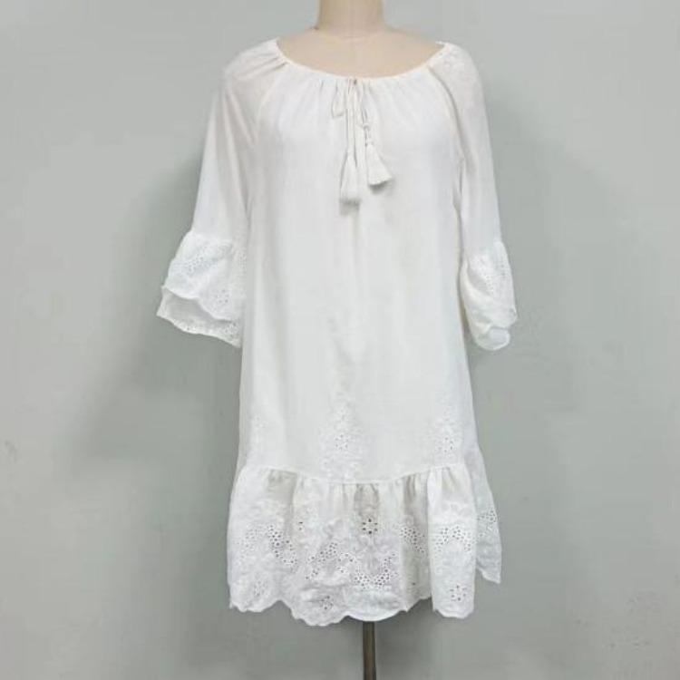 Women Casual Loose Mini Dress Ruffled O Neck Fashionable Daily Wear Holiday Beach Dress