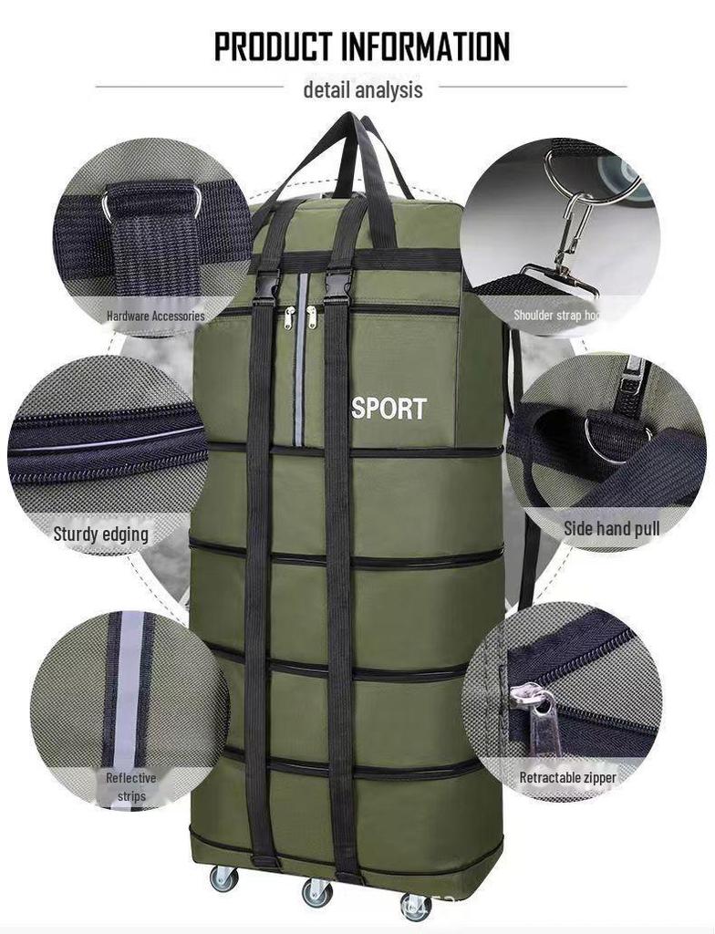 Waterproof Foldable Luggage Bag with Wheels: 158L Capacity, Retractable Handle