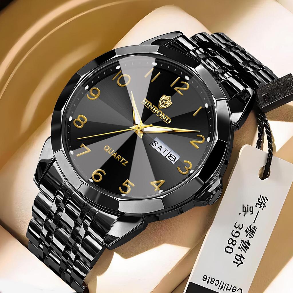 Genuine Men's Waterproof Korean-Style Luminous Quartz Watch with Double Calendar
