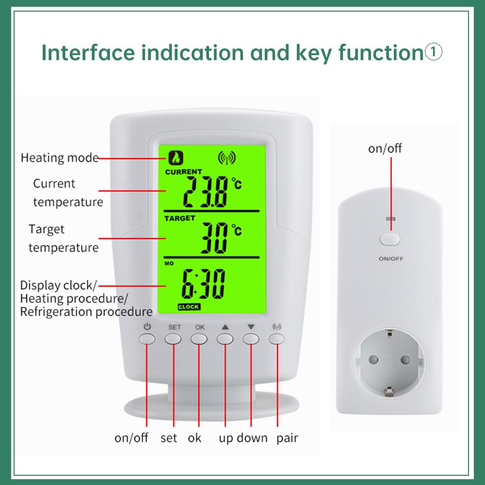 TS-2000 LCD Display Wireless Temperature Control Socket Heating and Cooling Program Thermostat Temperature Range 0-60 ° C EU/US