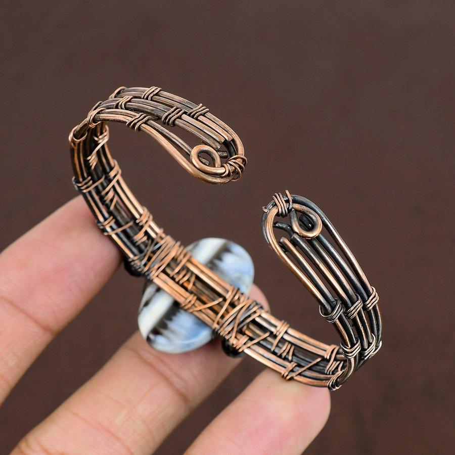 Owyhee Opal Handmade Copper Wire Wrap Cuff Bangle Adjustable L2o39
