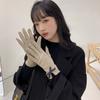 Velvet Women Bow Elastic Full Finger Gloves Female Gloves  Gloves Suede Leather Mittens